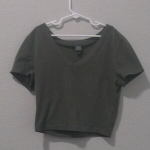 Wild Fable Olive V-Neck Crop Top